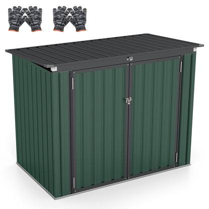 Outdoor Trash Can Storage Shed with Double Openings-Green