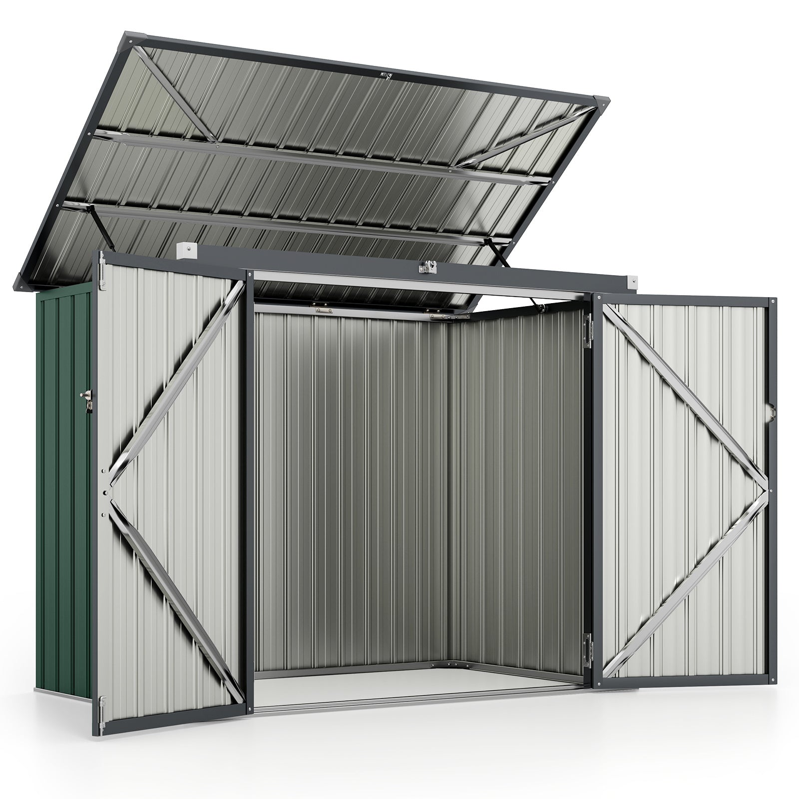 Outdoor Trash Can Storage Shed with Double Openings-Green