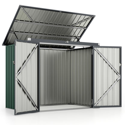 Outdoor Trash Can Storage Shed with Double Openings-Green