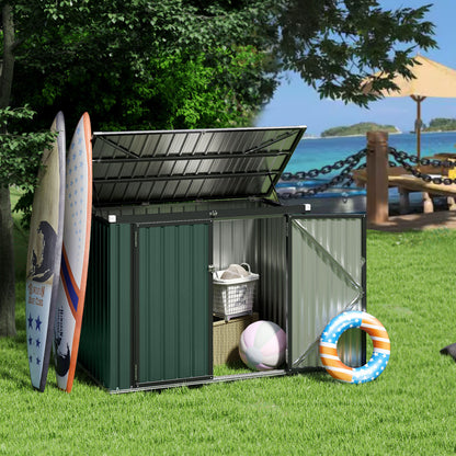 Outdoor Trash Can Storage Shed with Double Openings-Green