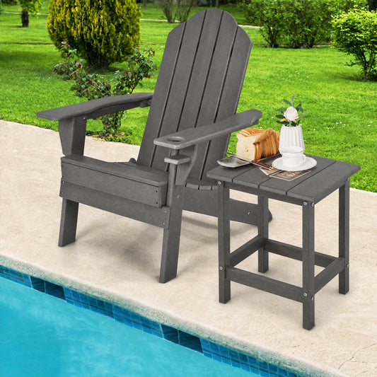 Outdoor Weather-Resistant HDPE Side Table for Patio and Garden-Grey