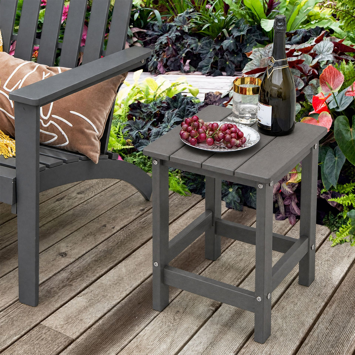 Outdoor Weather-Resistant HDPE Side Table for Patio and Garden-Grey