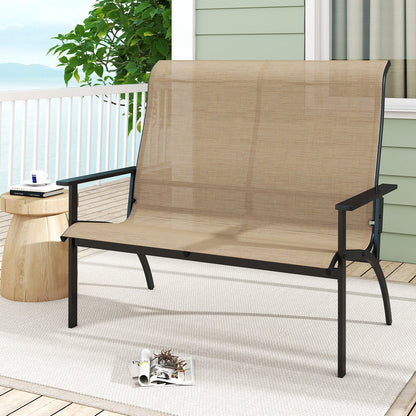 Outdoor Adirondack Bench Chair with High Back and Armrests-Coffee