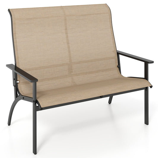 Outdoor Adirondack Bench Chair with High Back and Armrests-Coffee