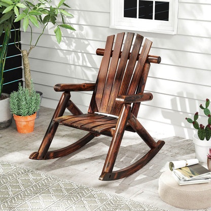 Outdoor Adirondack Rocking Chair Solid Wood with High Back-Brown