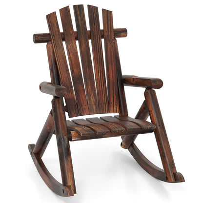 Outdoor Adirondack Rocking Chair Solid Wood with High Back-Brown