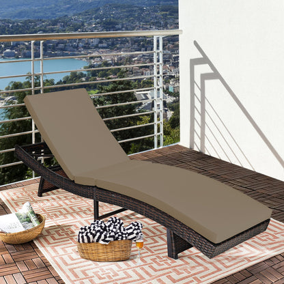 Outdoor Adjustable Folding Chaise Lounge with Removable Thick Cushion-Grey