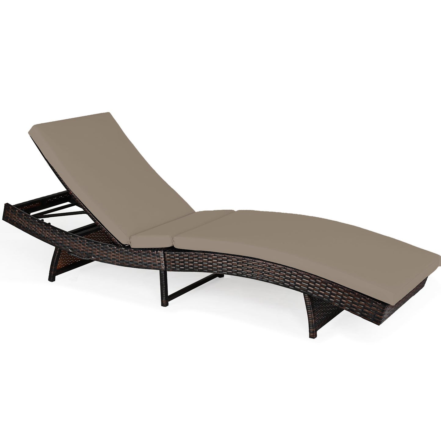 Outdoor Adjustable Folding Chaise Lounge with Removable Thick Cushion-Grey