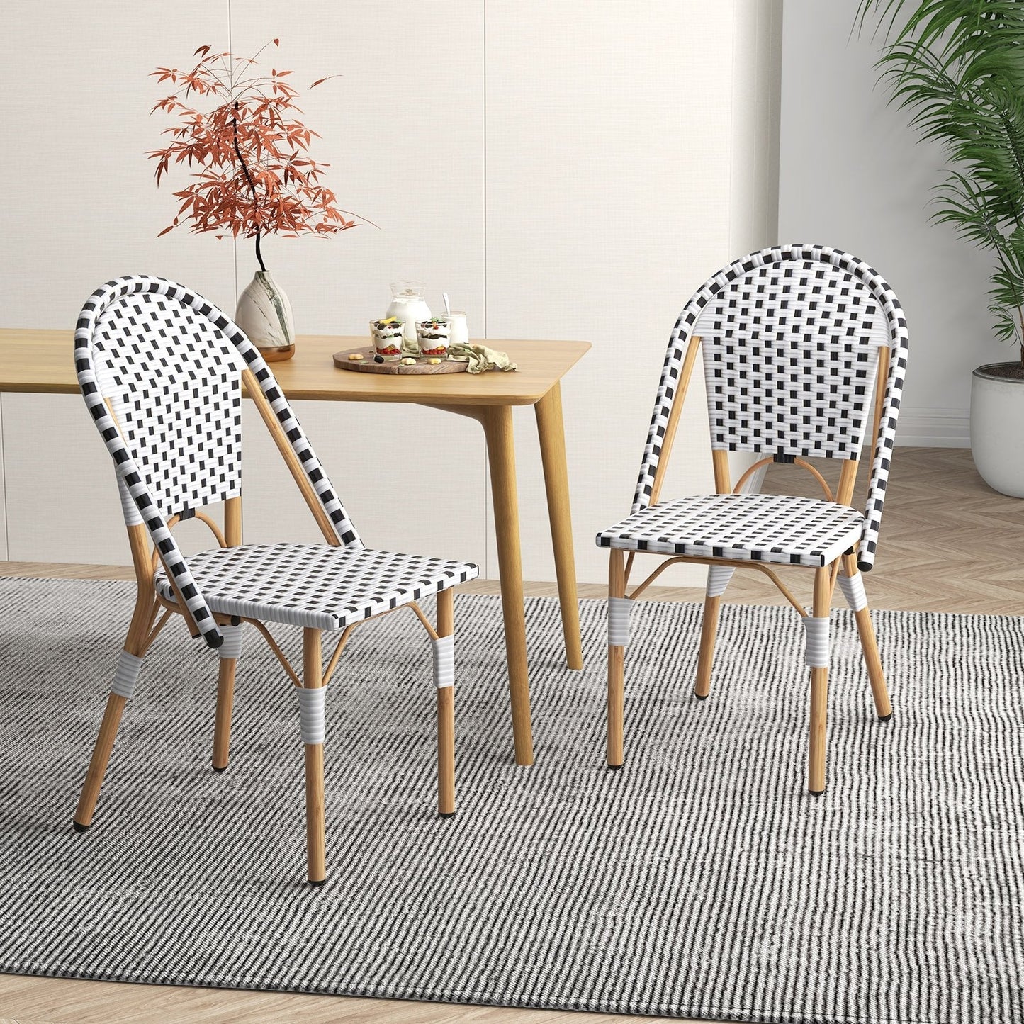 Outdoor Armless French Bistro Chair Set of 2-Black &amp; White