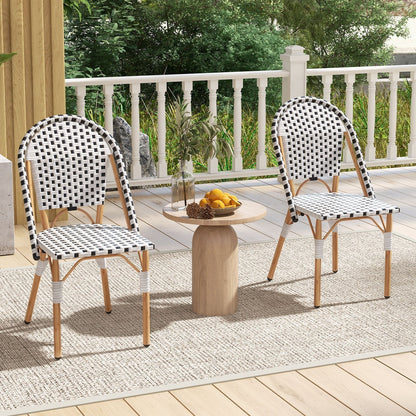 Outdoor Armless French Bistro Chair Set of 2-Black &amp; White