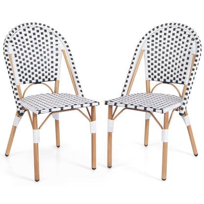 Outdoor Armless French Bistro Chair Set of 2-Black &amp; White