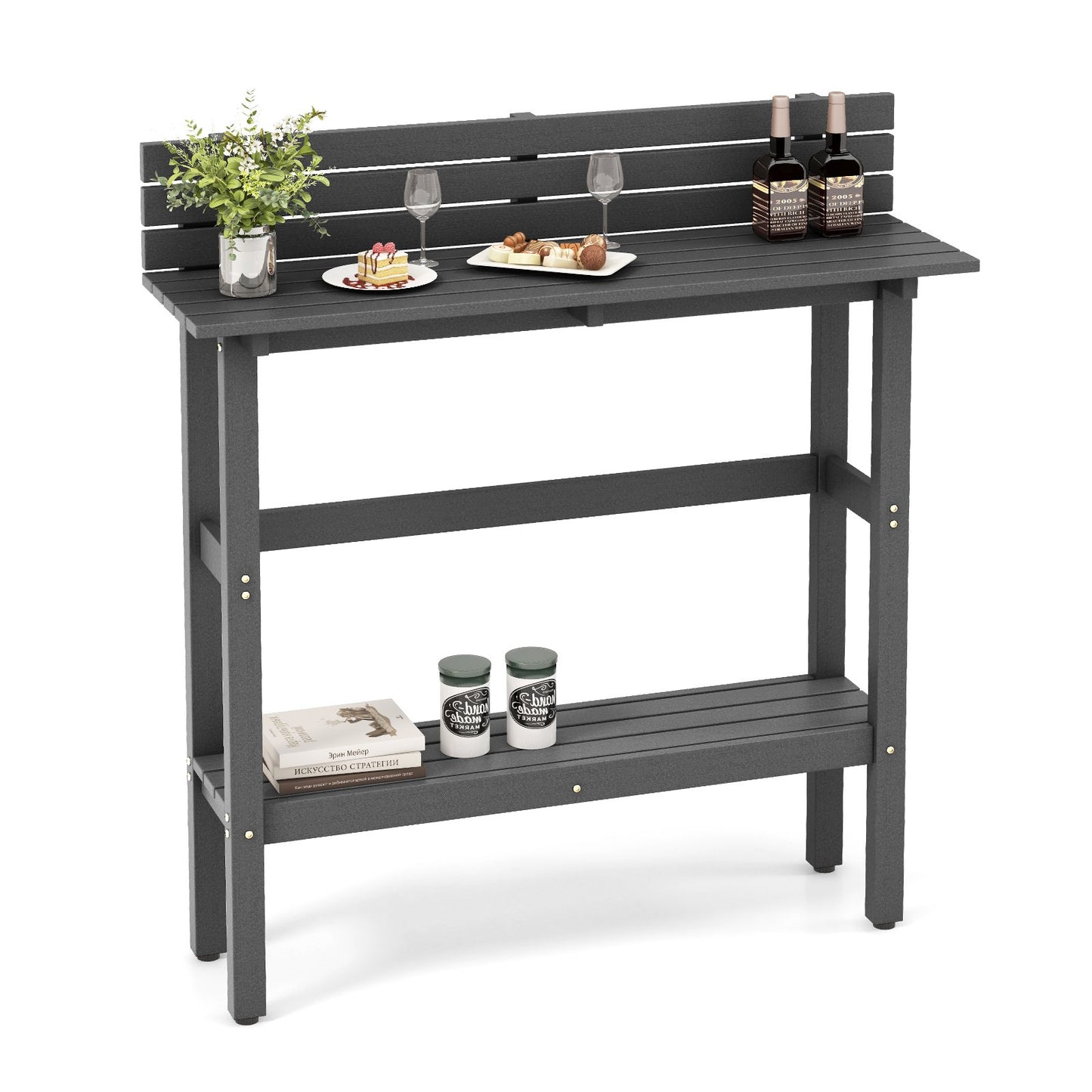 Outdoor Bar Table Patio Pub Height Counter Table with Storage Shelf-Grey