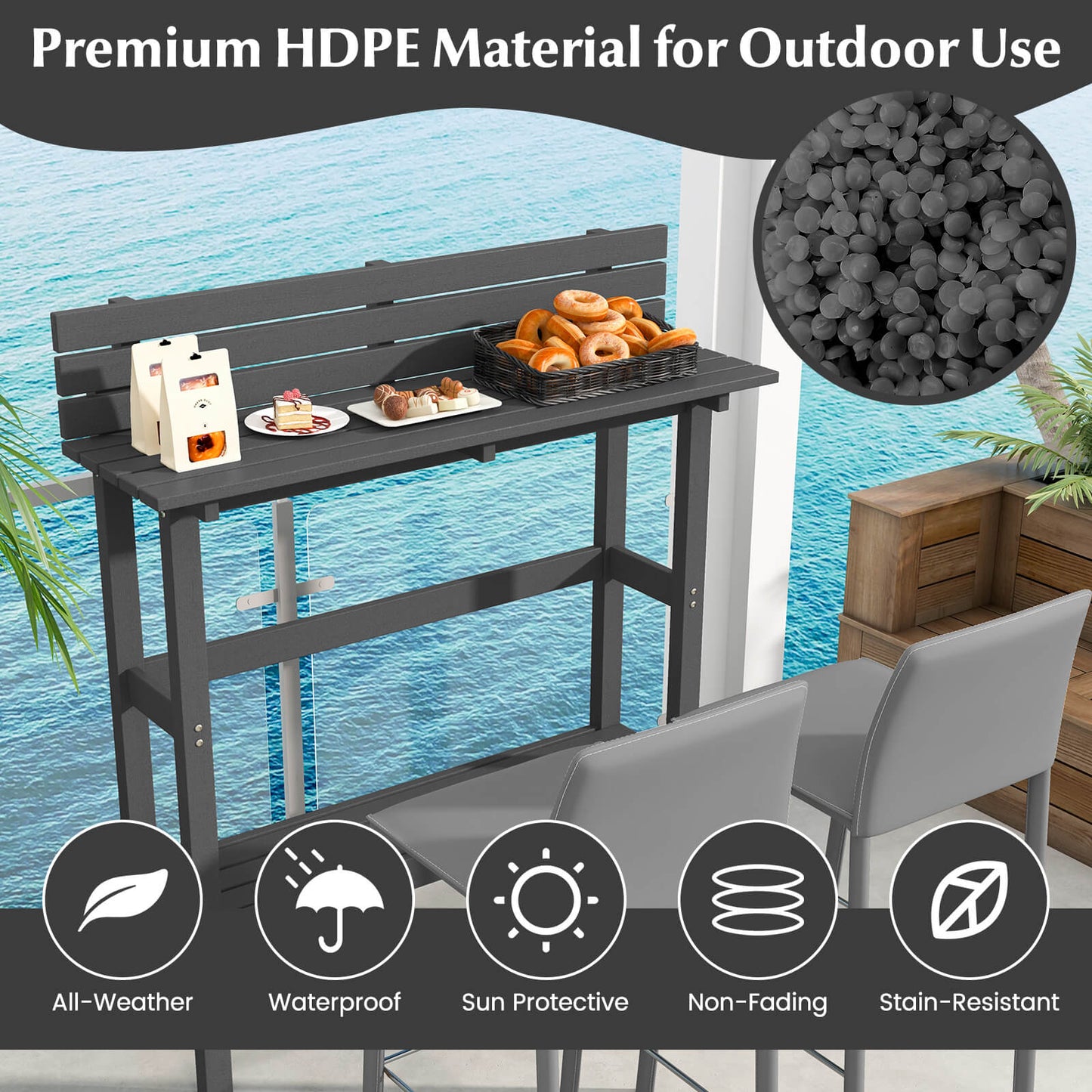 Outdoor Bar Table Patio Pub Height Counter Table with Storage Shelf-Grey