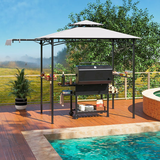 Outdoor Barbecue Canopy Tent Grill Gazebo with Side Awning-Grey