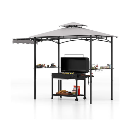 Outdoor Barbecue Canopy Tent Grill Gazebo with Side Awning-Grey