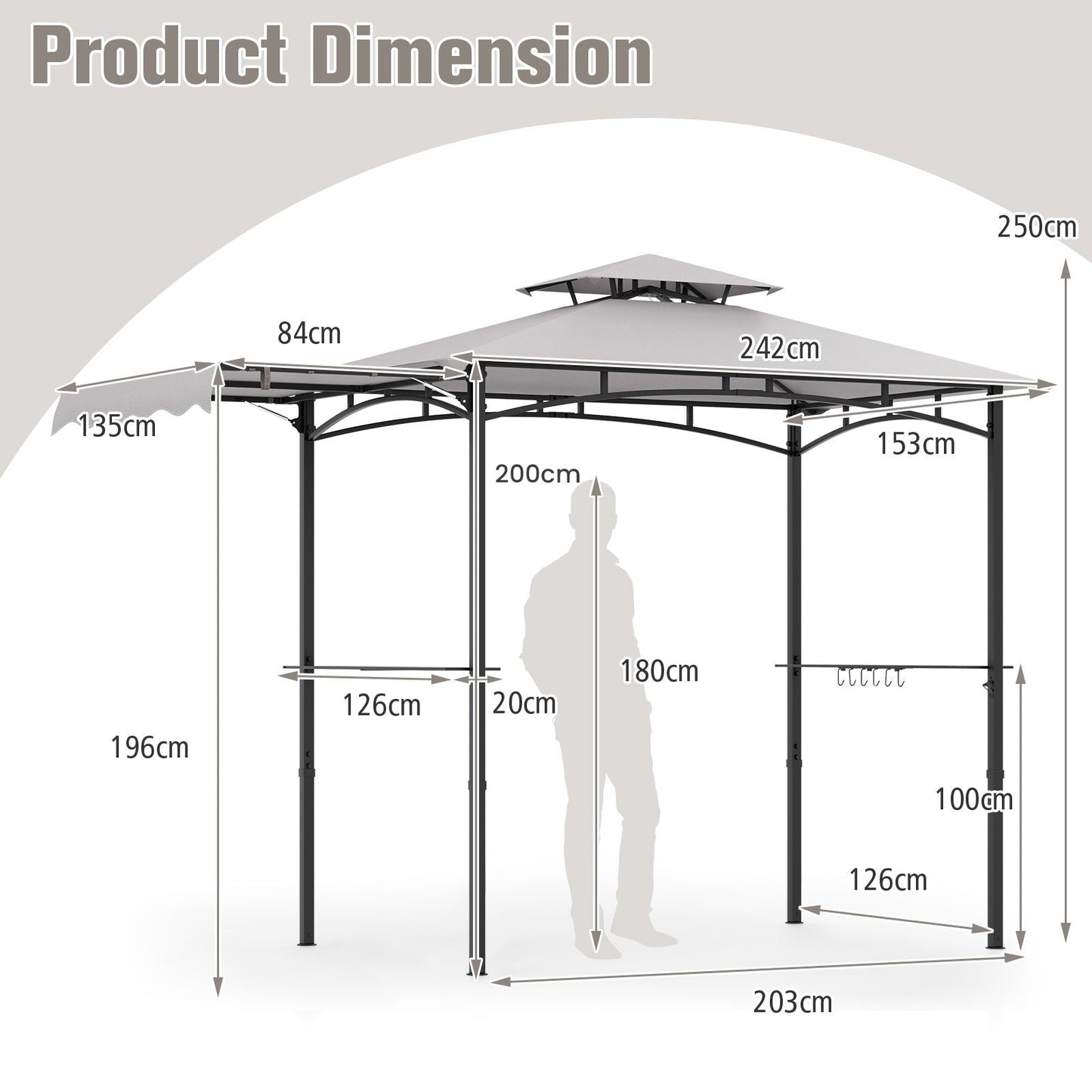 Outdoor Barbecue Canopy Tent Grill Gazebo with Side Awning-Grey