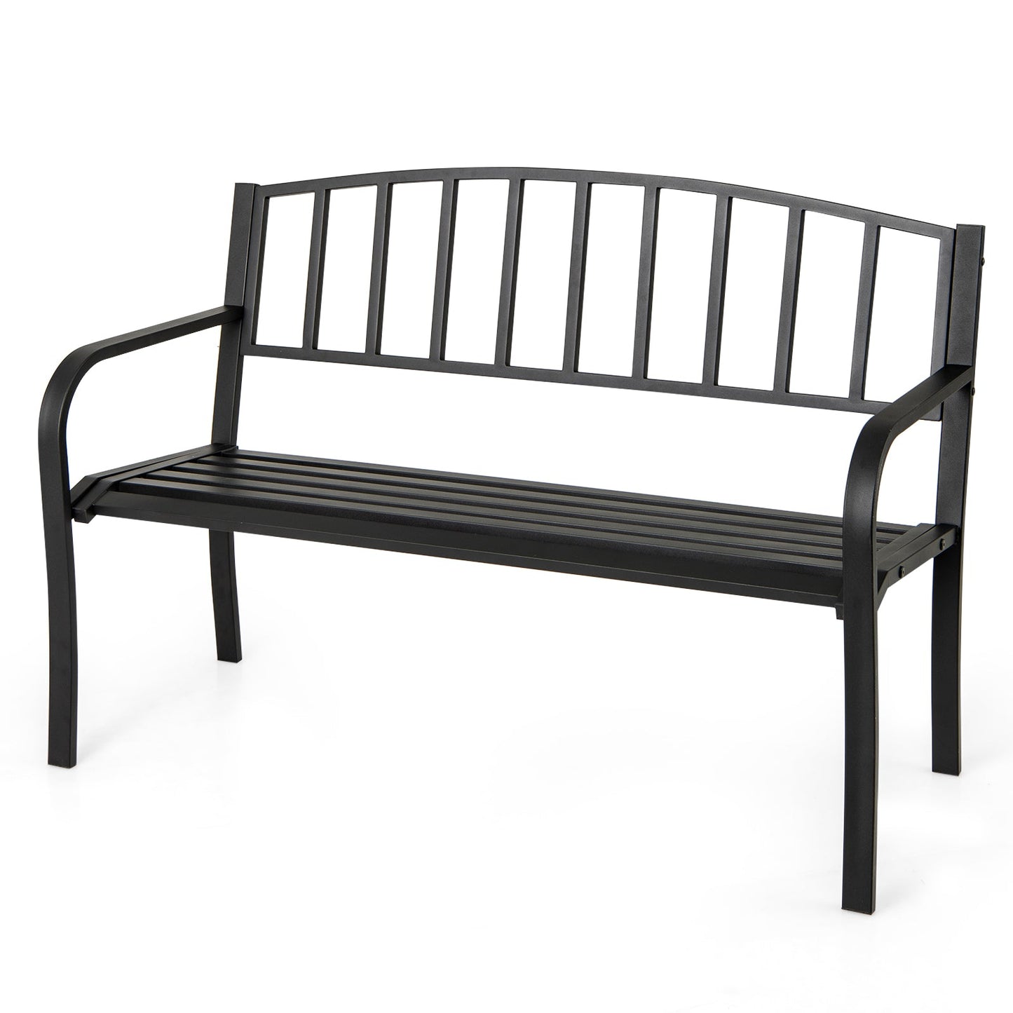 Outdoor Bench 127cm Garden Bench with Slatted Backrest-Black