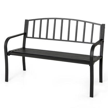 Outdoor Bench 127cm Garden Bench with Slatted Backrest-Black