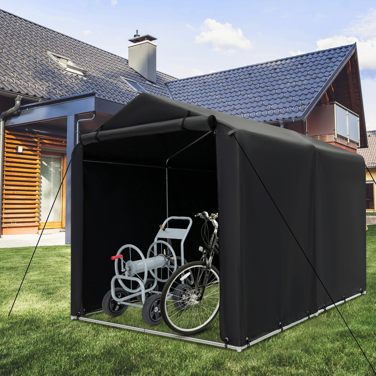 7 x 5.2FT Storage Shelter Outdoor Bike Tent with Waterproof Cover and Zipper Door-Gray