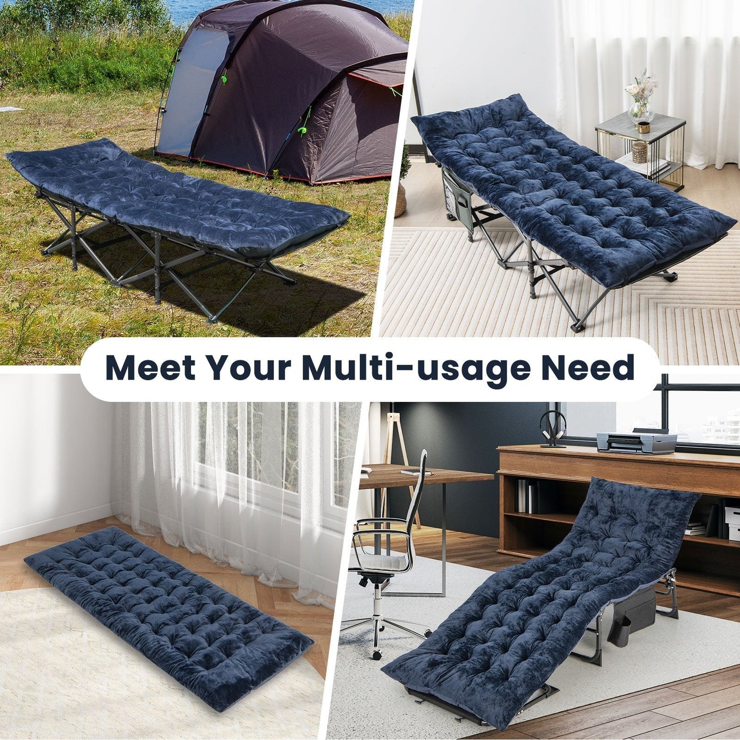 Outdoor Camping Cot Pads Crystal Velvet Sleeping Pads Mattress-Blue