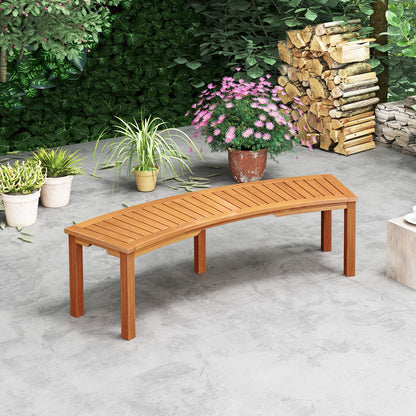 Outdoor Curved Acacia Wood Fire Pit Bench with Slatted Seat-1 Piece
