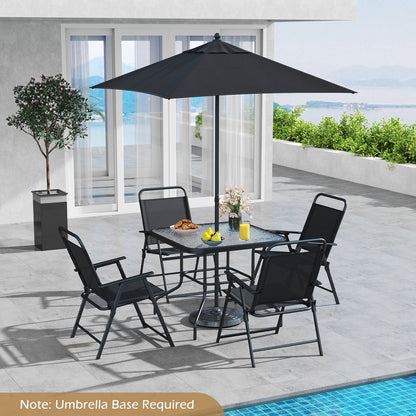 6 Pieces Outdoor Dining Set with Umbrella and Tempered Glass Tabletop-Black