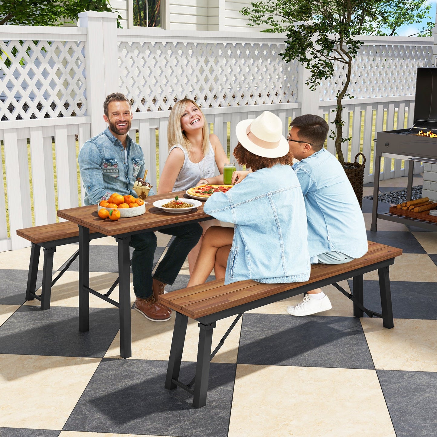 Outdoor Dining Table for 4 Foldable Narrow Patio Dining Table