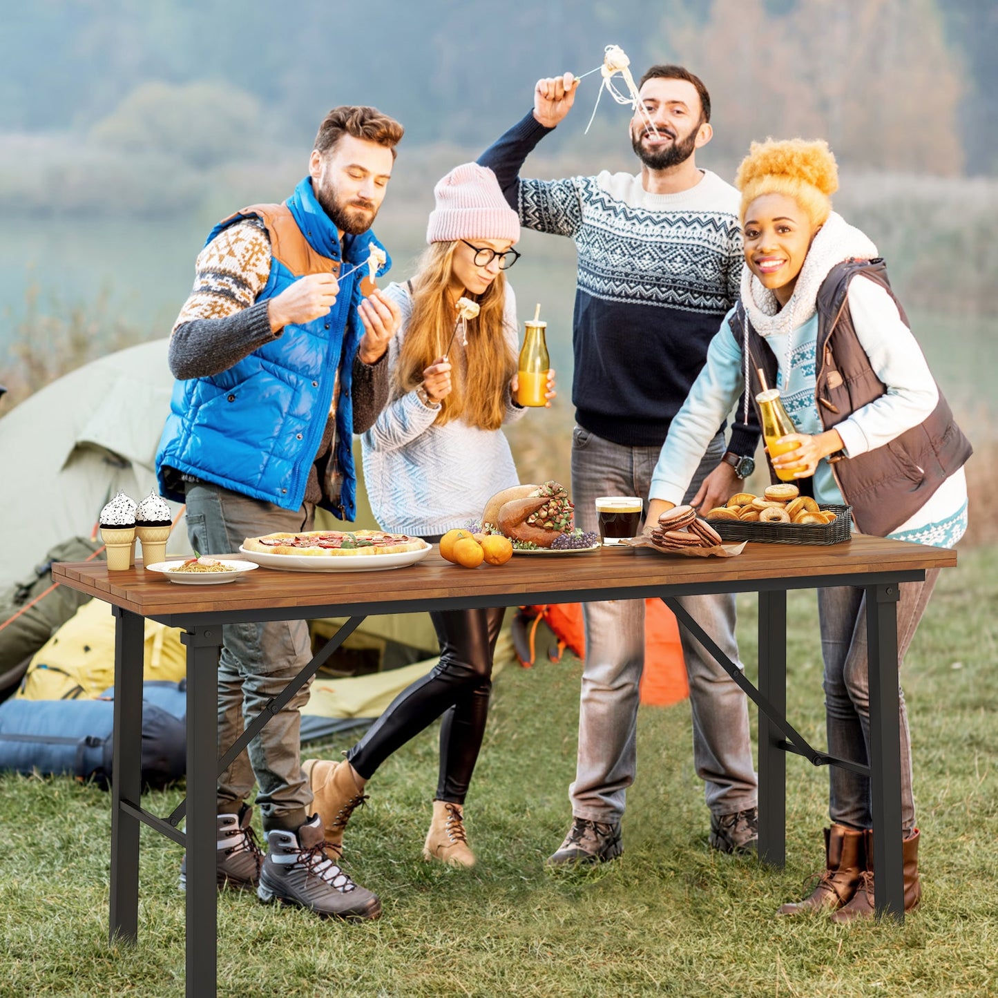 Outdoor Dining Table for 4 Foldable Narrow Patio Dining Table