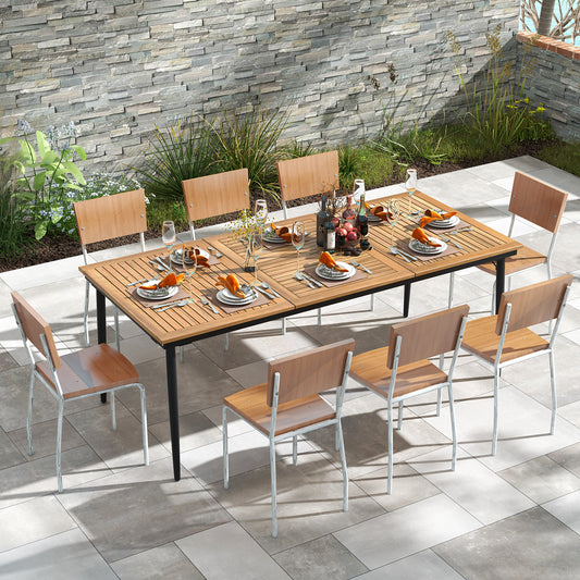 Outdoor Dining Table for 8 with Umbrella Hole, Metal Frame and Adjustable Foot Pads