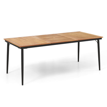 Outdoor Dining Table for 8 with Umbrella Hole, Metal Frame and Adjustable Foot Pads