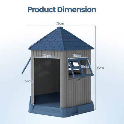 Outdoor Dog House with 2 Windows and Skylight for Small Medium Dogs-Blue