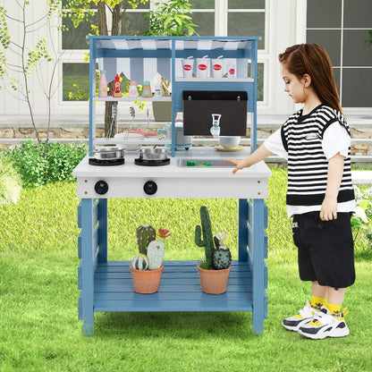 Outdoor Double-Sided Mud Kitchen for Kids-Blue & White