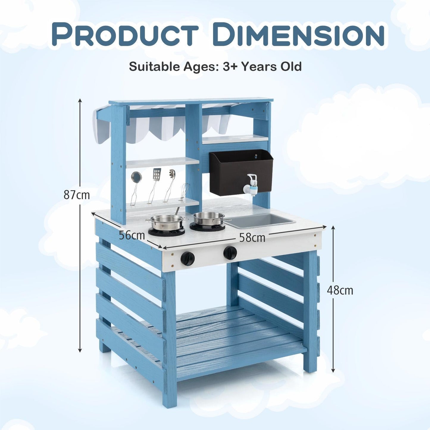 Outdoor Double-Sided Mud Kitchen for Kids-Blue & White