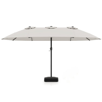 Double Sided Patio Umbrella Outdoor Large Market Umbrella with Base-Beige
