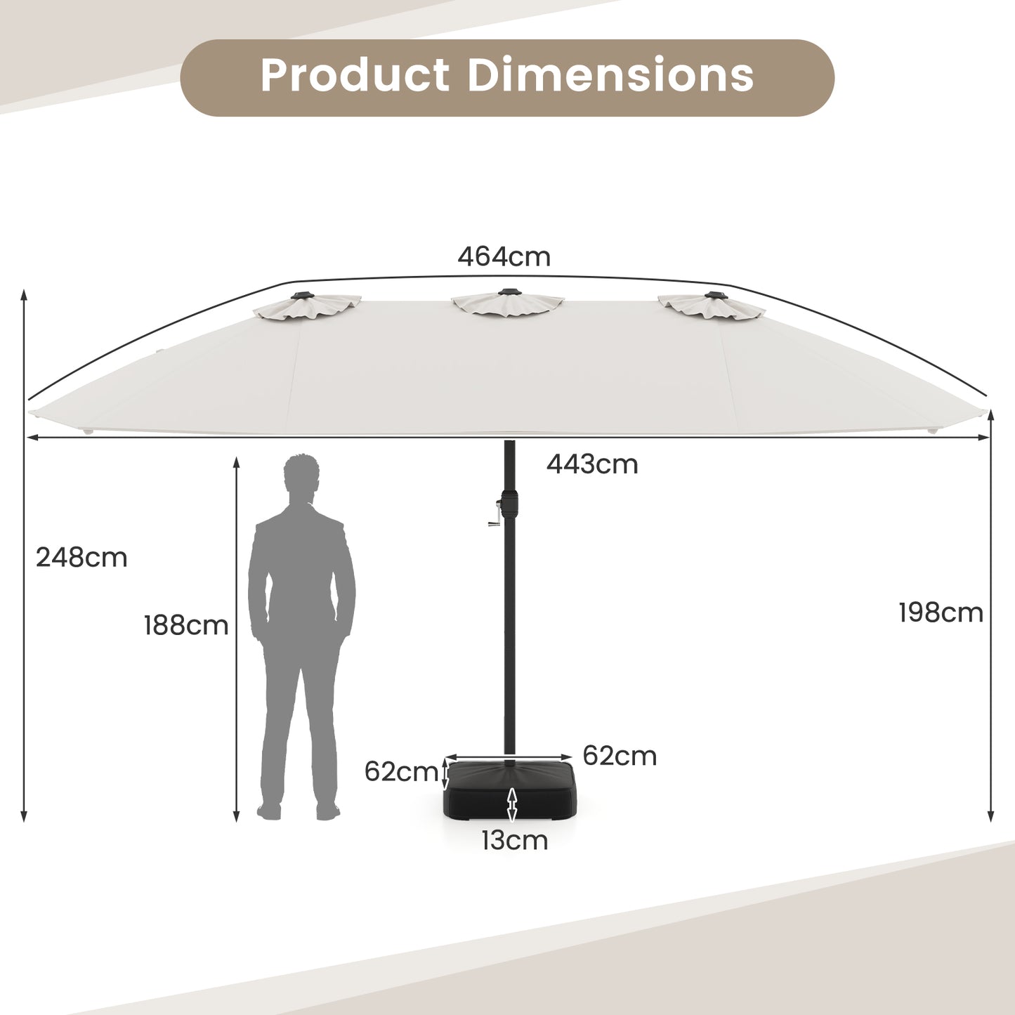Double Sided Patio Umbrella Outdoor Large Market Umbrella with Base-Beige