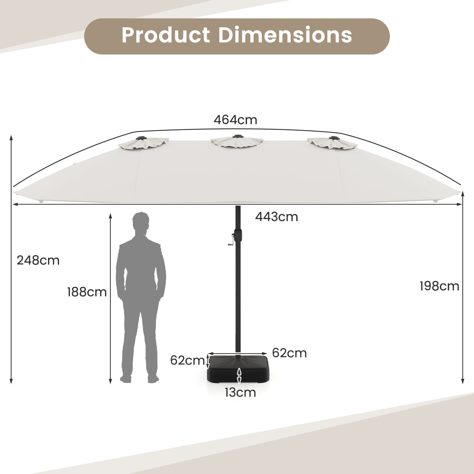 Double Sided Patio Umbrella Outdoor Large Market Umbrella with Base-Beige