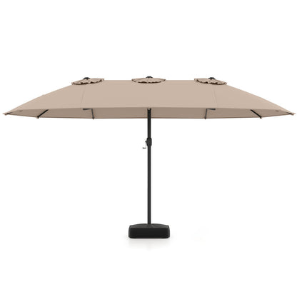 Double Sided Patio Umbrella Outdoor Large Market Umbrella with Base-Brown