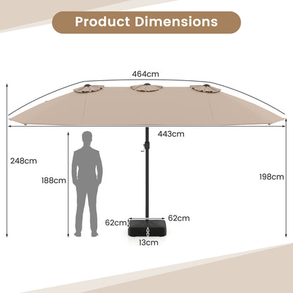 Double Sided Patio Umbrella Outdoor Large Market Umbrella with Base-Brown