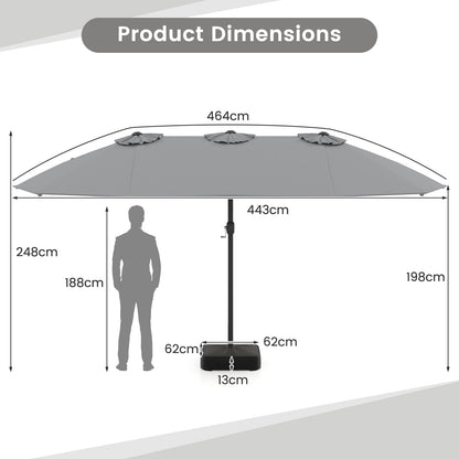 Double Sided Patio Umbrella Outdoor Large Market Umbrella with Base-Grey