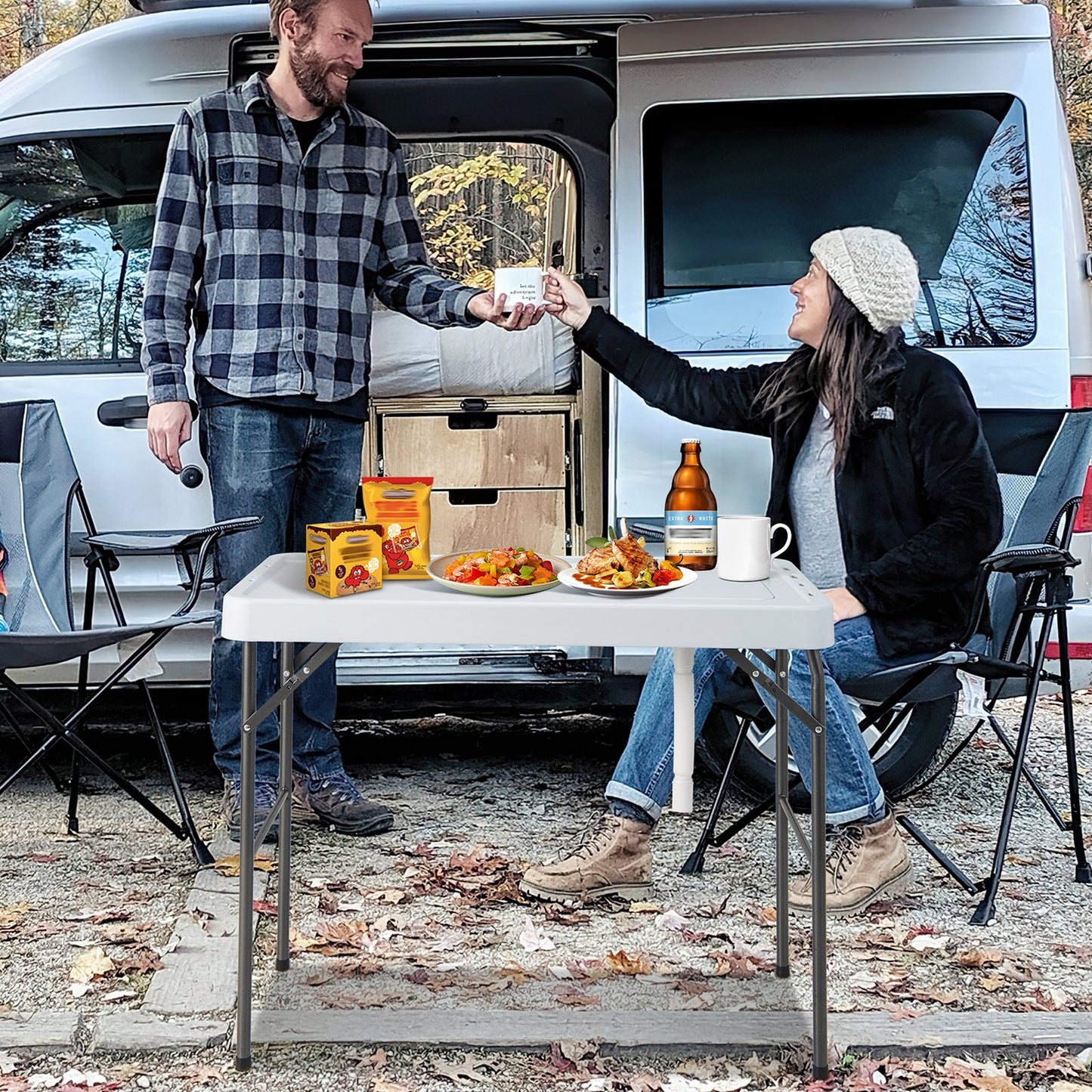 108CM Portable Camping Sink Table with Grid Rack