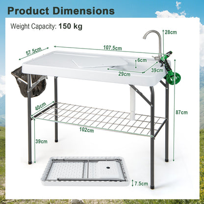 108CM Portable Camping Sink Table with Grid Rack