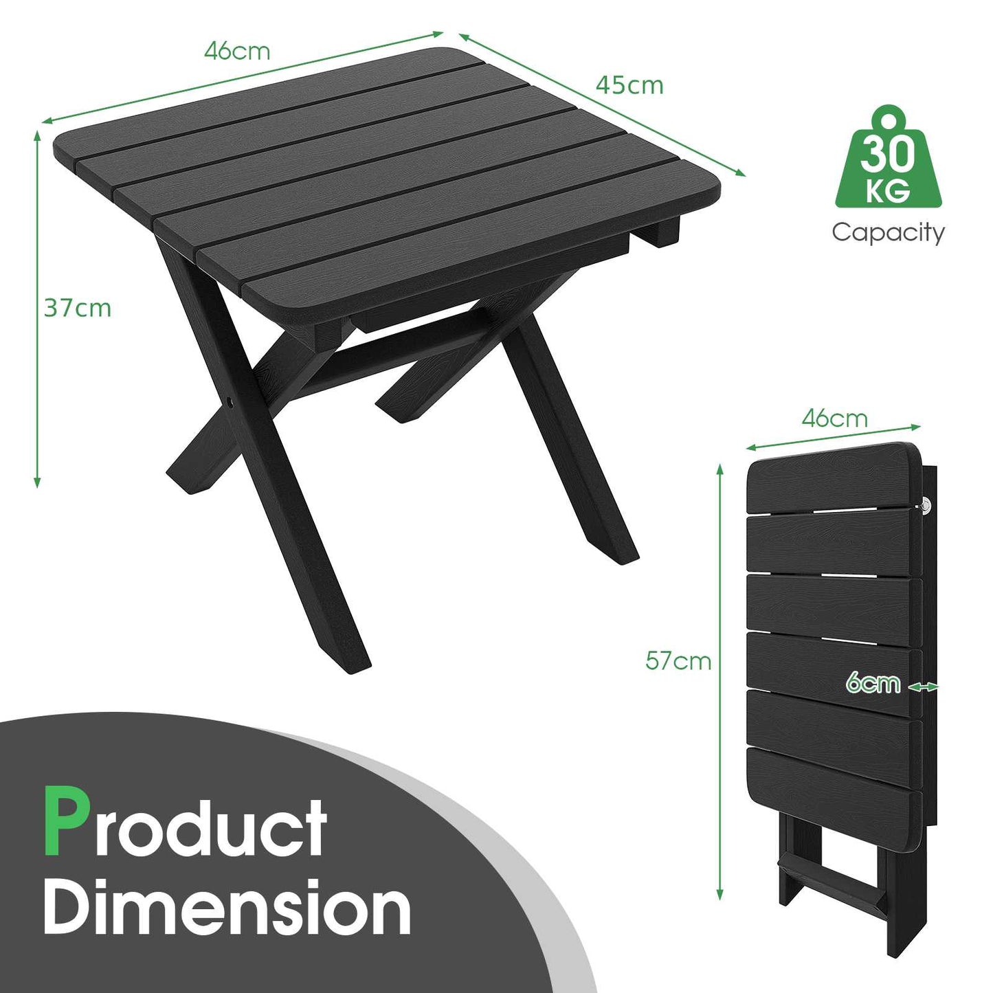 Outdoor Folding Side Table-Black