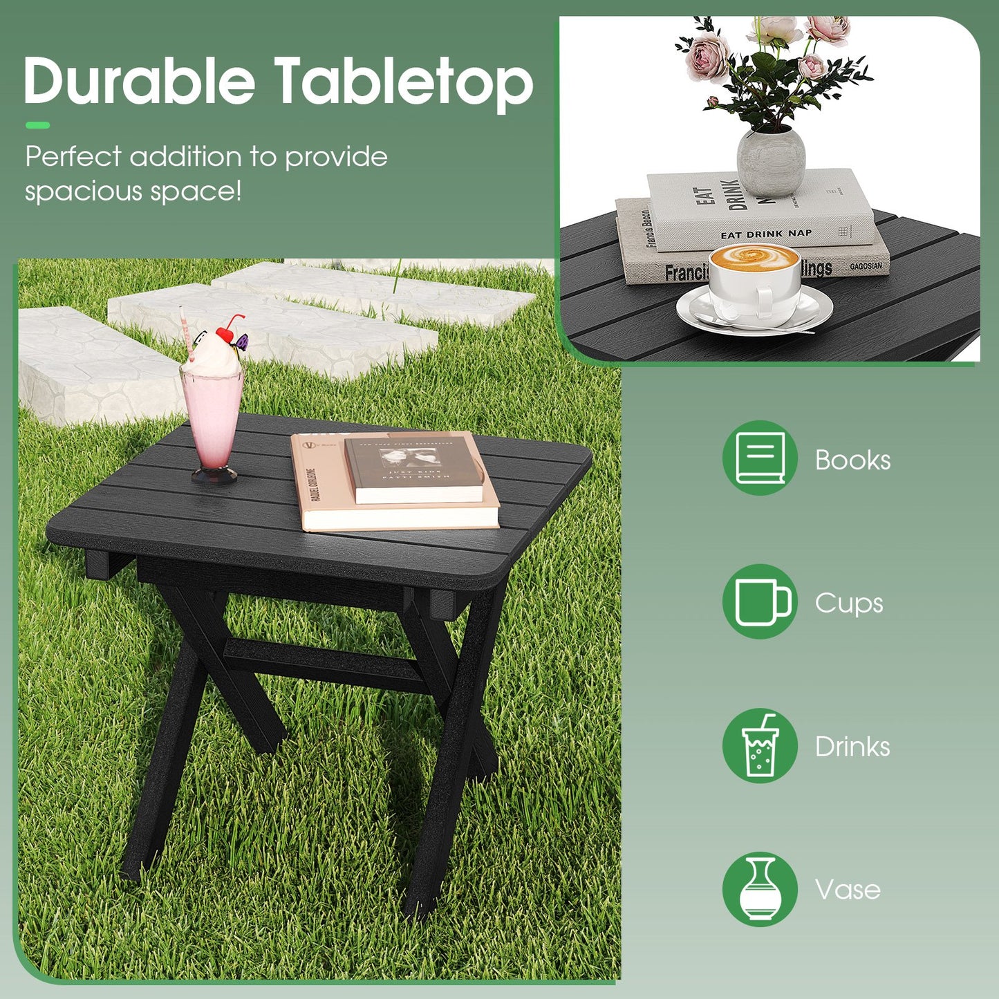 Outdoor Folding Side Table-Black
