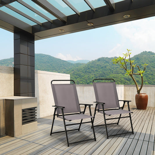 Outdoor Folding Sling Chairs Set of 2 for Balcony, Garden, Poolside-Grey
