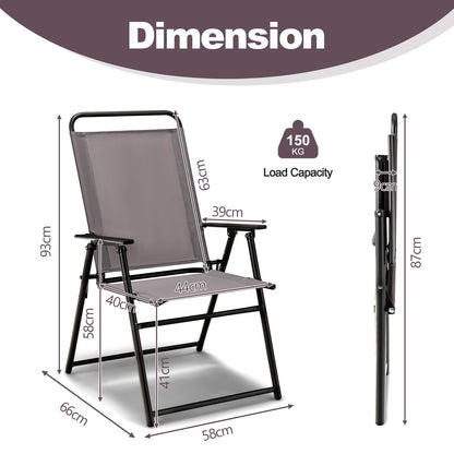 Outdoor Folding Sling Chairs Set of 2 for Balcony, Garden, Poolside-Grey