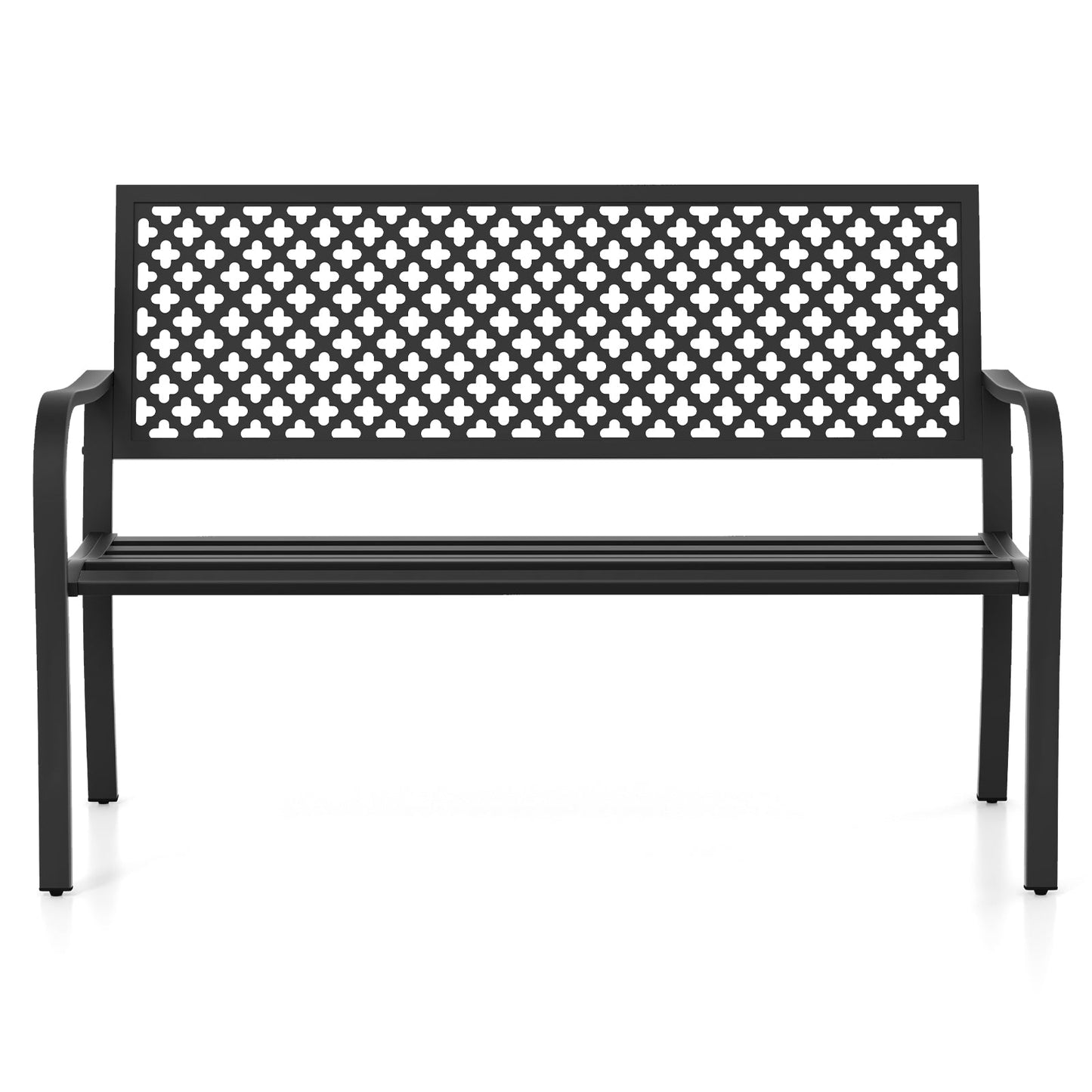 2-Person Metal Garden Bench with Slatted Seat and Backrest-Black