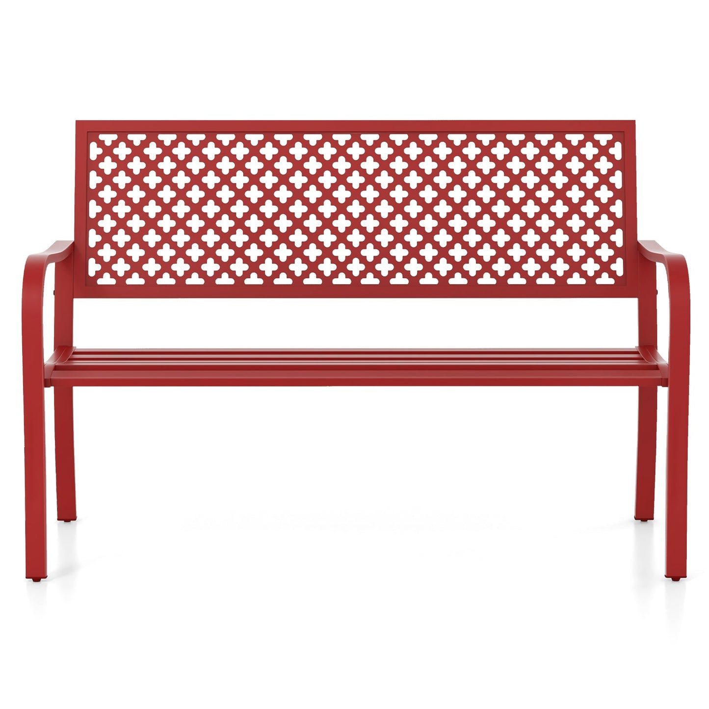 2-Person Metal Garden Bench with Slatted Seat and Backrest-Red