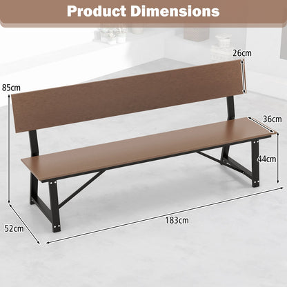 Outdoor Garden Bench with Weatherproof HDPE Backrest and Seat-Brown