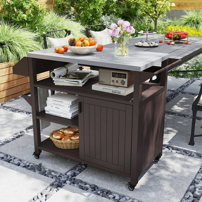 Outdoor Grill Cart with Storage Cabinet-Brown