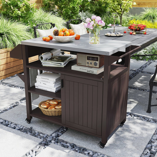 Outdoor Grill Cart with Storage Cabinet-Brown